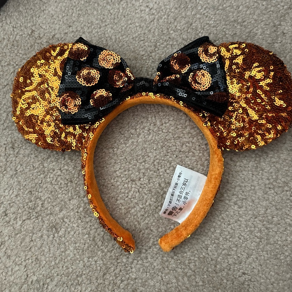Black / Orange Polka Dot Sequin Disney Ears